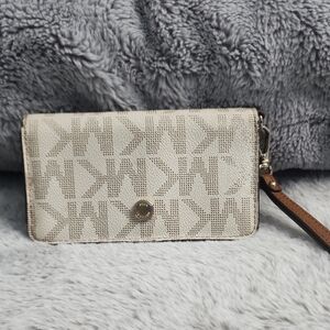 Michael Kors Beige and Brown Logo Wristlet